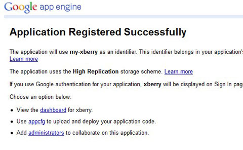Application registered successfully 